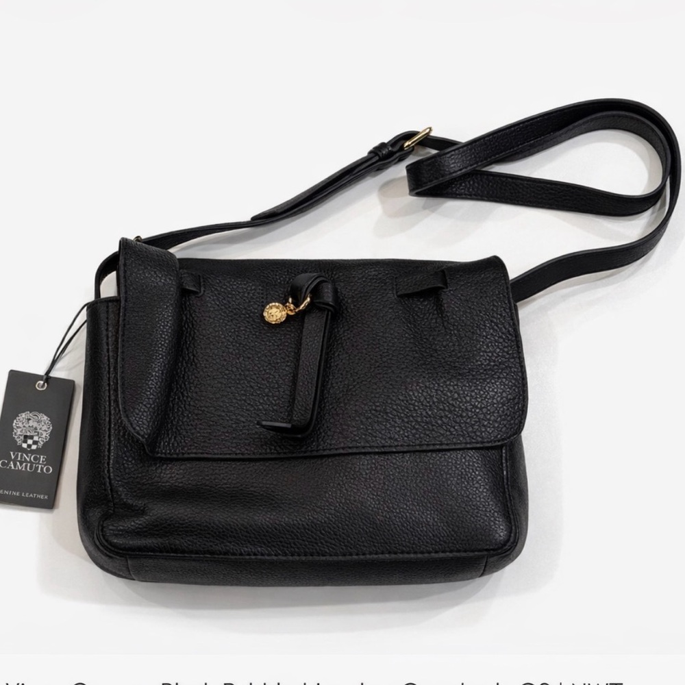 Vince Camuto Black Pebbled Leather Crossbody Bag | NWT Gold Hardware